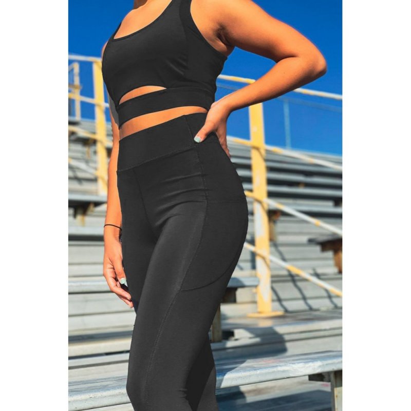 Black Two-piece Cut out Bra and Leggings Sports Wear