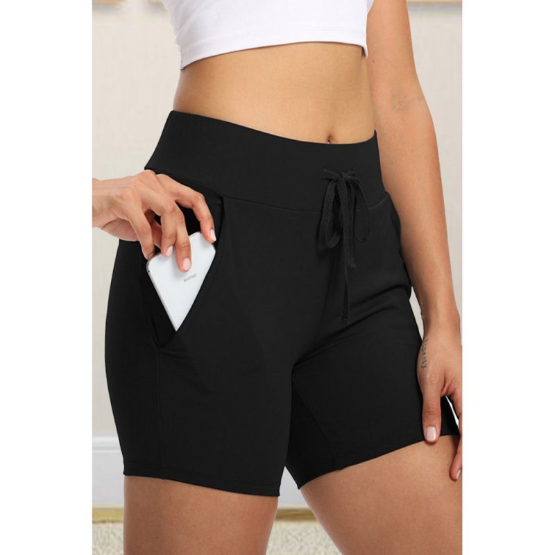 Black Tie Waist Pocket Slim-fit Yoga Shorts