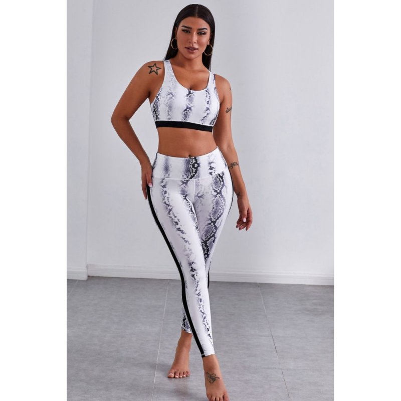 Snaking Around Snake Print Athletic Crop Vest Leggings Set