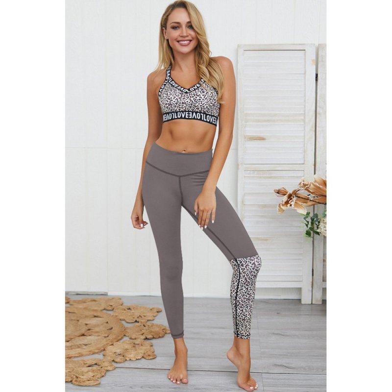 Gray Leopard Patchwork Yoga Set