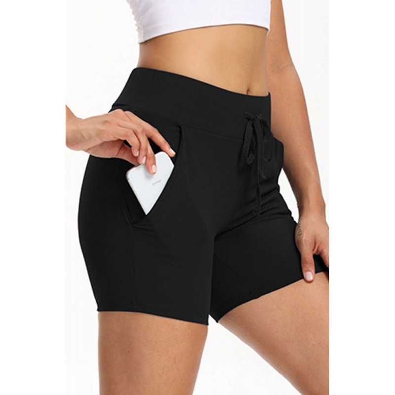 Black Tie Waist Pocket Slim-fit Yoga Shorts