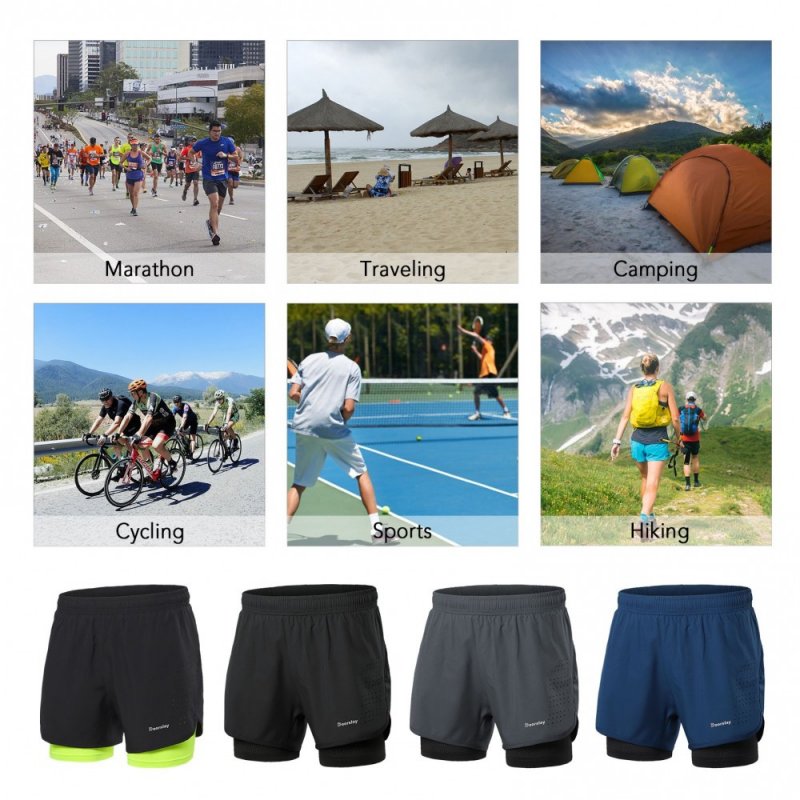 Doorslay Men's 2-in-1 Running Shorts Quick Drying Breathable Active Training Exercise Jogging Cycling Shorts with Longer Liner