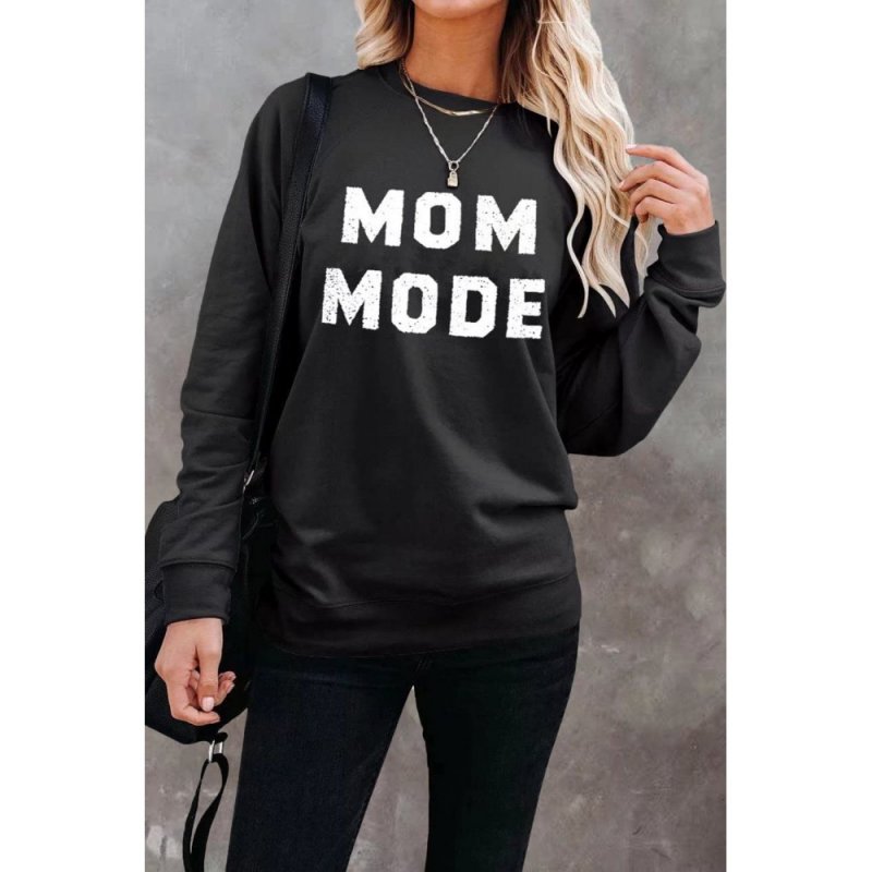 MOM MODE Print Crew Neck Pullover Sweatshirt