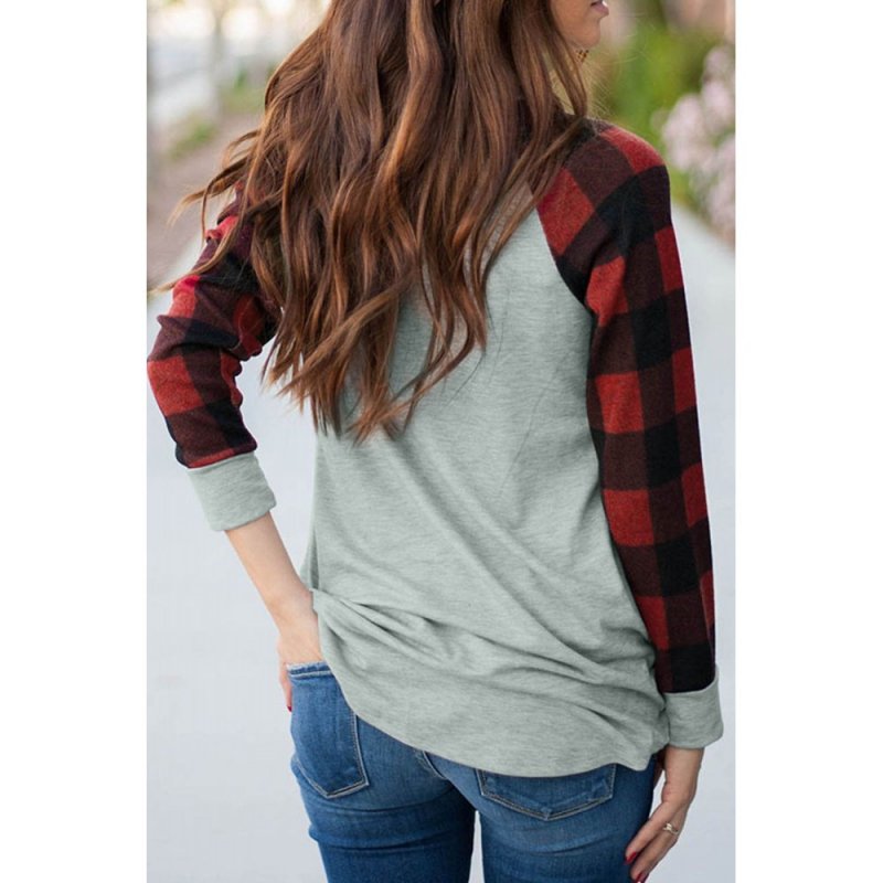 Plaid Heart Shape Print Color Block Long Sleeve Top