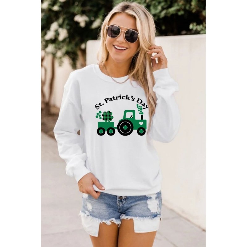 White St. Patrick's Day Graphic Print Long Sleeve Sweatshirt