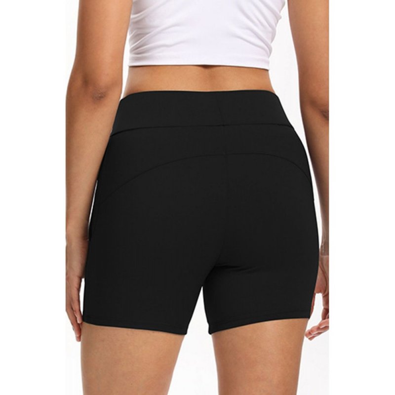 Black Tie Waist Pocket Slim-fit Yoga Shorts