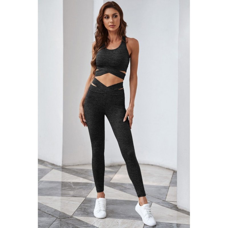 Gray Crisscross Sports Bra and Leggings Set