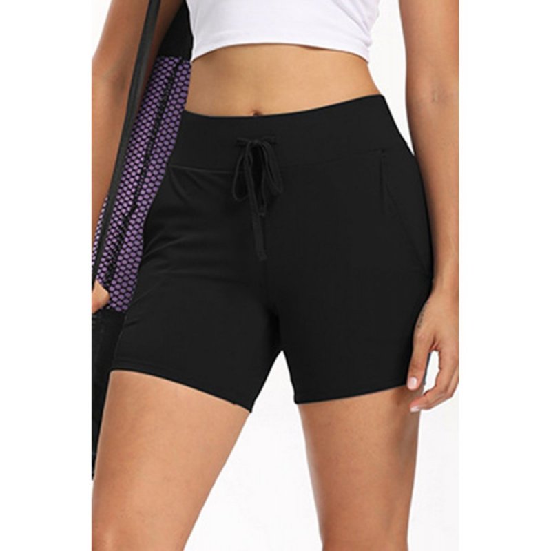 Black Tie Waist Pocket Slim-fit Yoga Shorts